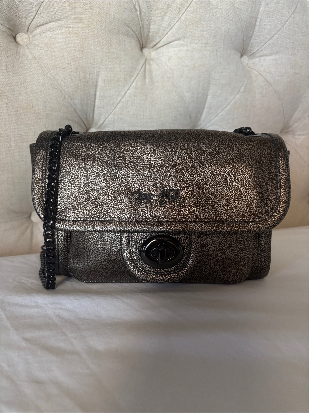 Coach Metallic Leather Crossbody Bag - Bronze